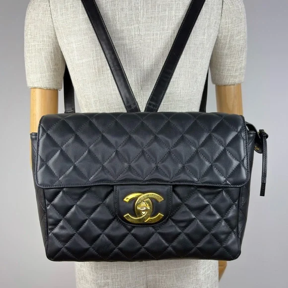 CHANEL Black Lambskin Vintage Backpack Oversized CC GHW 24k plated - Picture 16 of 16
